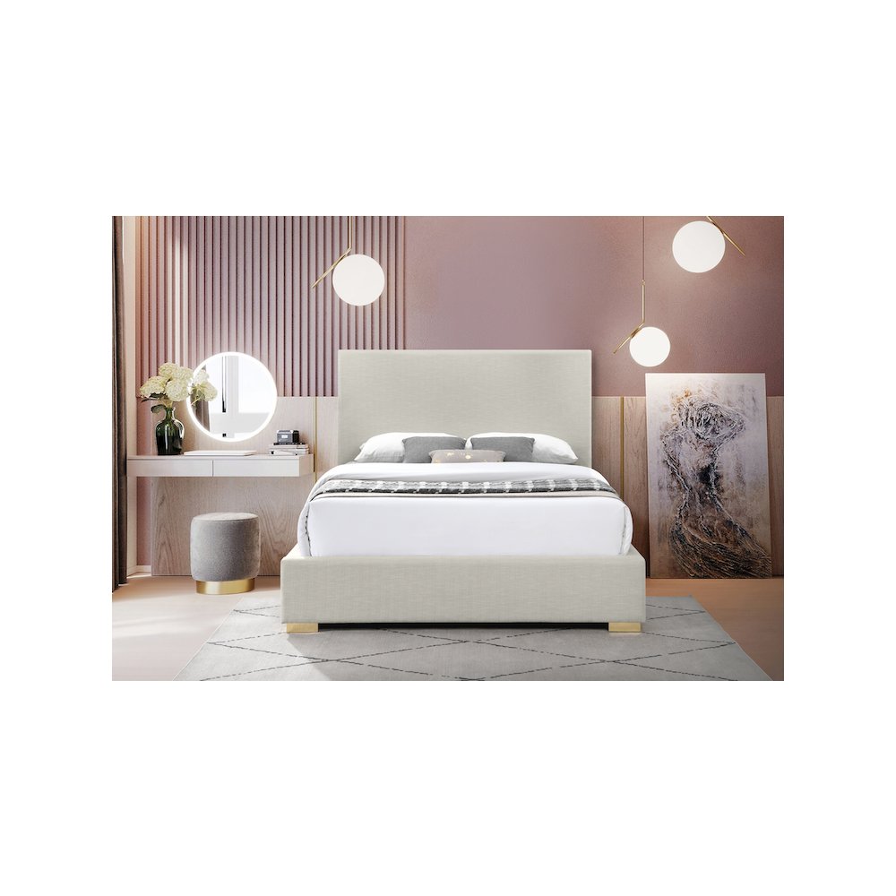 Crosby Beige Linen Textured Fabric Queen Bed