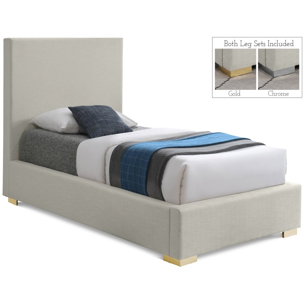 Crosby Beige Linen Textured Fabric Twin Bed