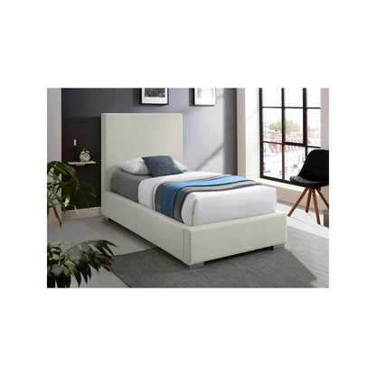Crosby Beige Linen Textured Fabric Twin Bed