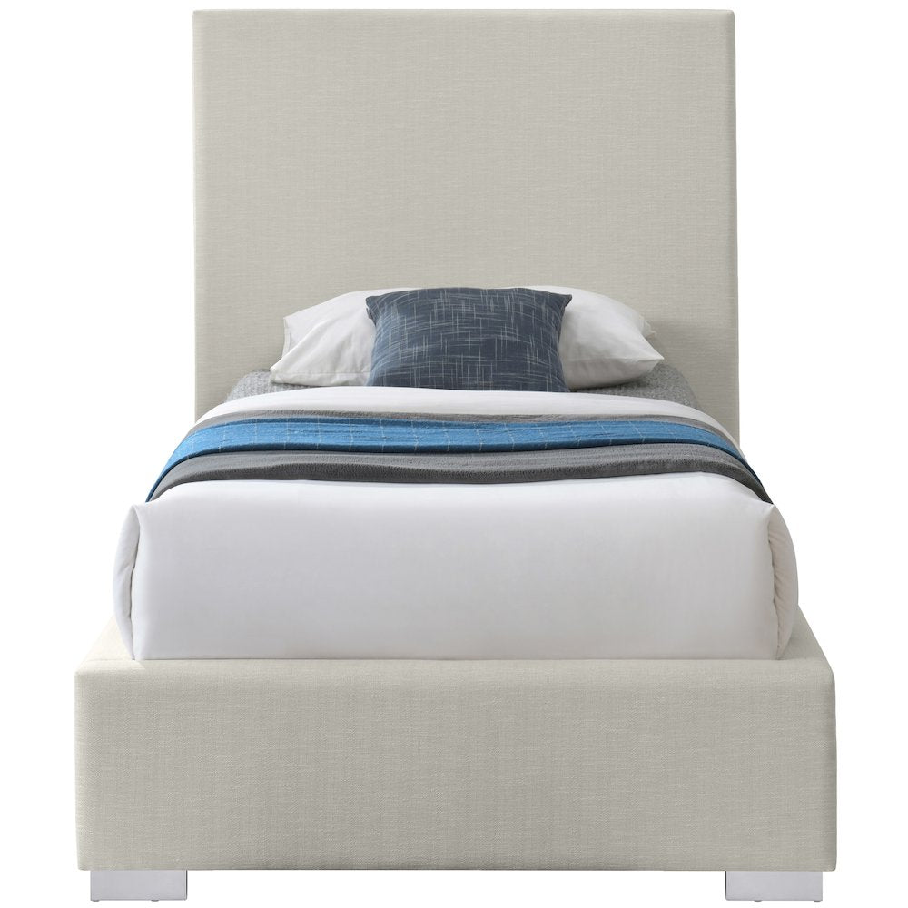 Crosby Beige Linen Textured Fabric Twin Bed