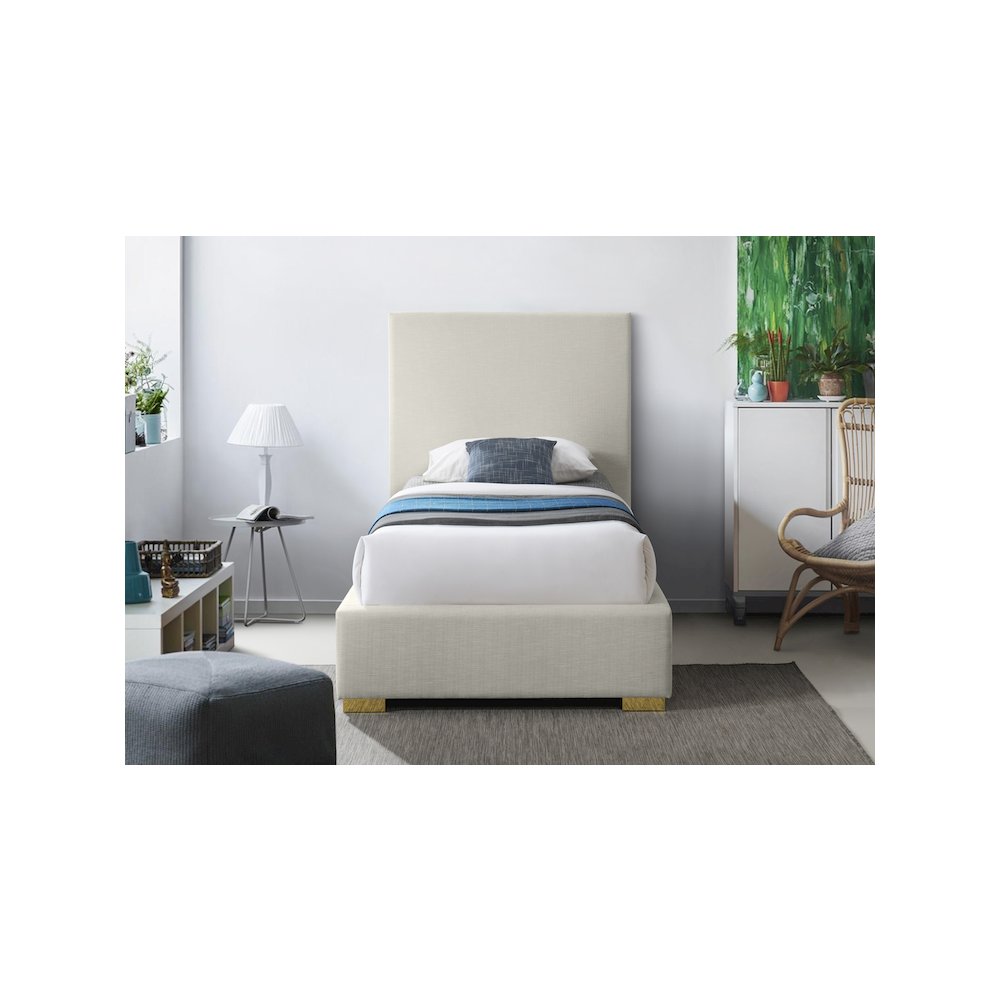 Crosby Beige Linen Textured Fabric Twin Bed