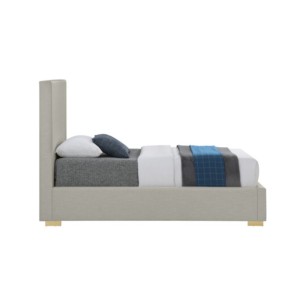 Crosby Beige Linen Textured Fabric Twin Bed