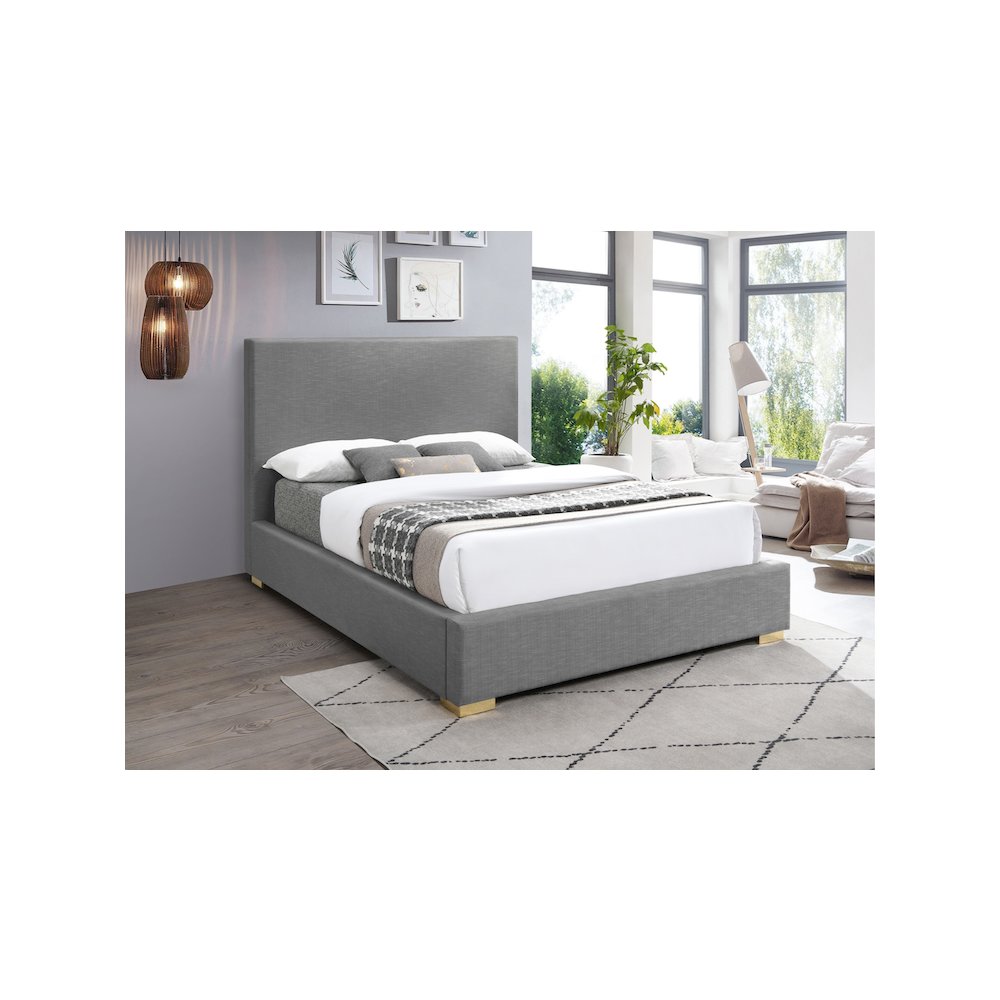 Crosby Grey Linen Textured Fabric King Bed