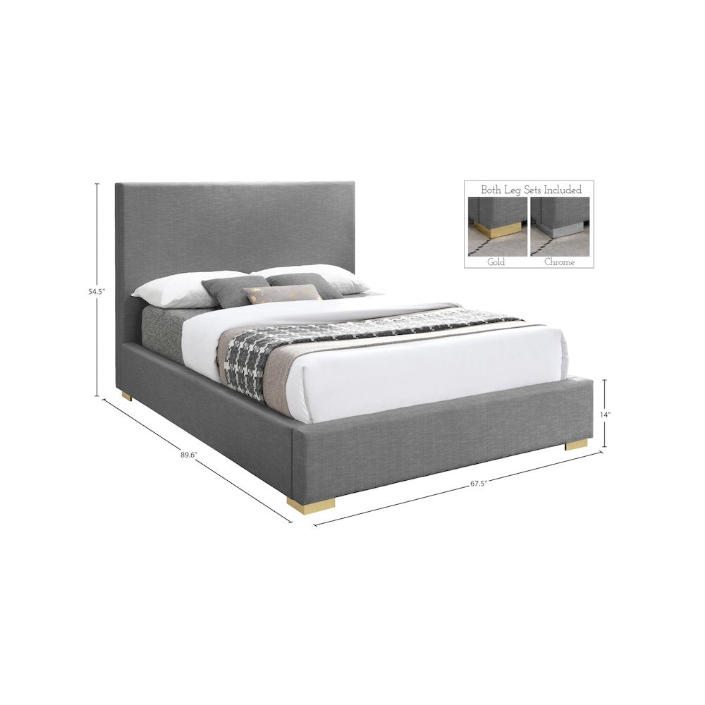 Crosby Grey Linen Textured Fabric Queen Bed