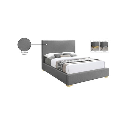 Crosby Grey Linen Textured Fabric Queen Bed