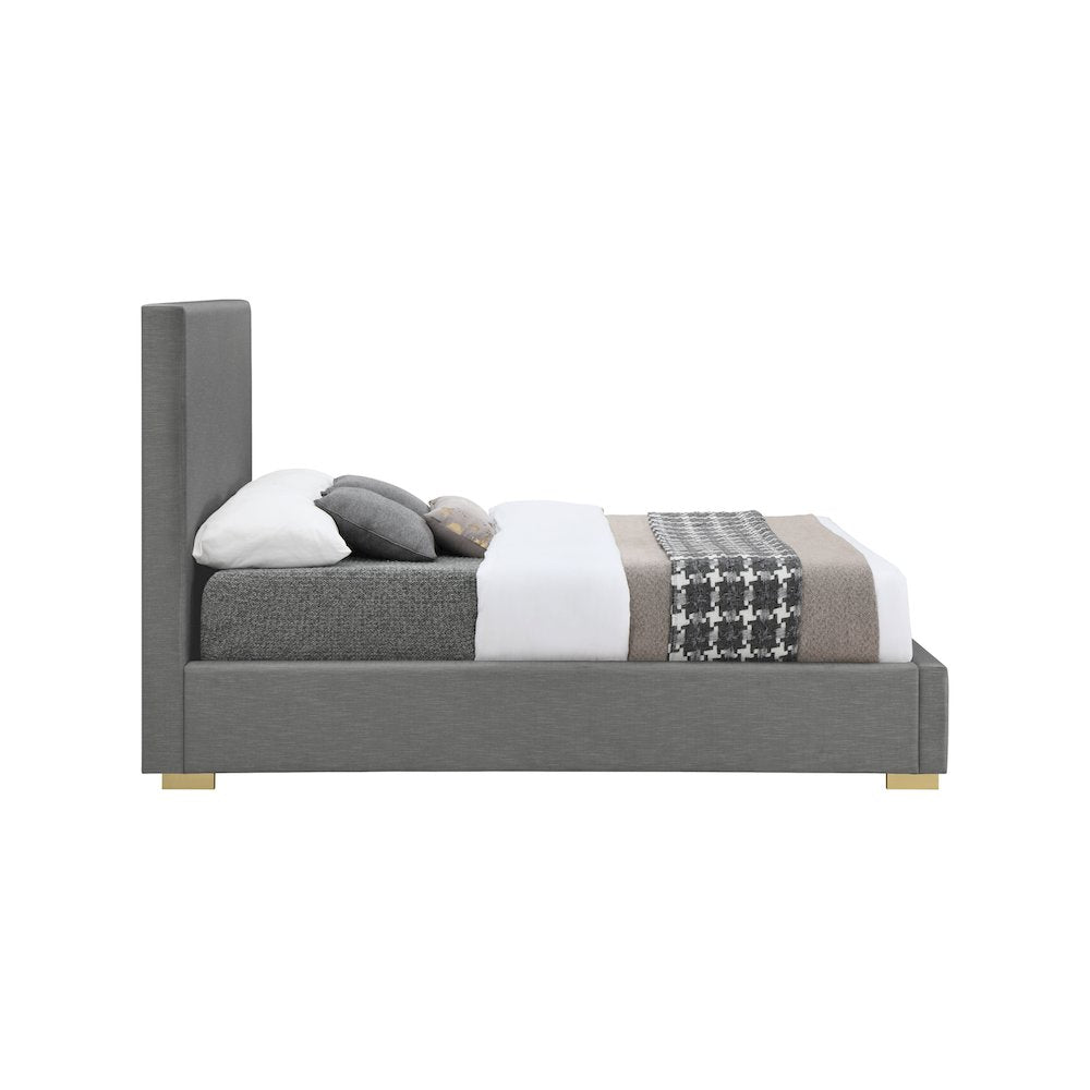 Crosby Grey Linen Textured Fabric Queen Bed