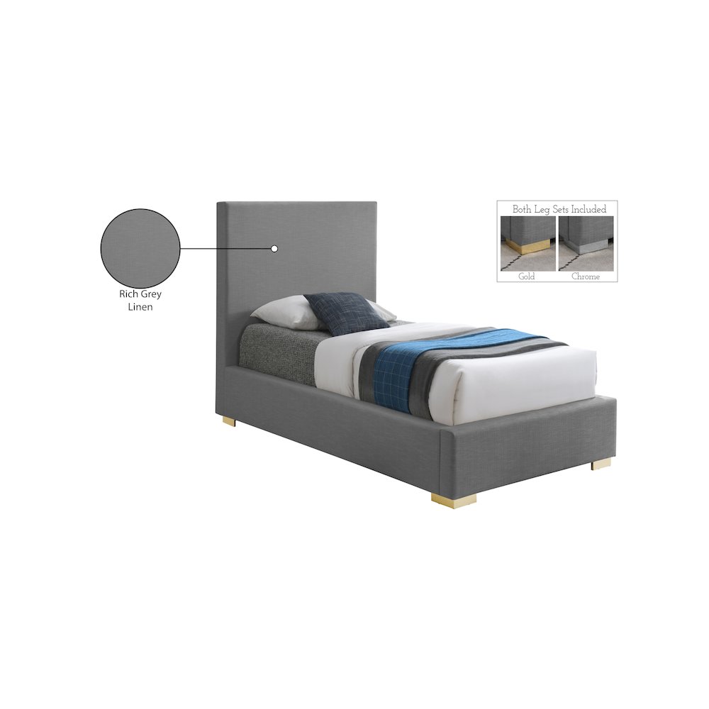 Crosby Grey Linen Textured Fabric Twin Bed