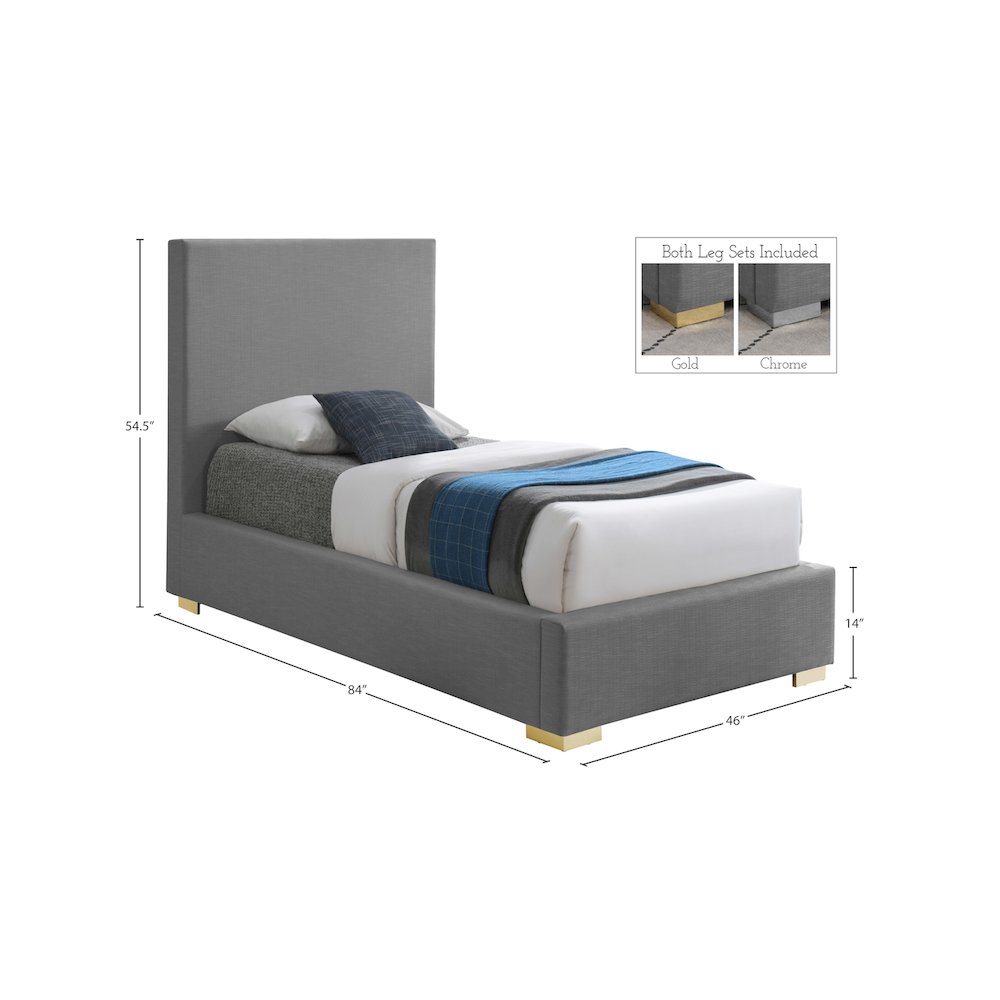 Crosby Grey Linen Textured Fabric Twin Bed