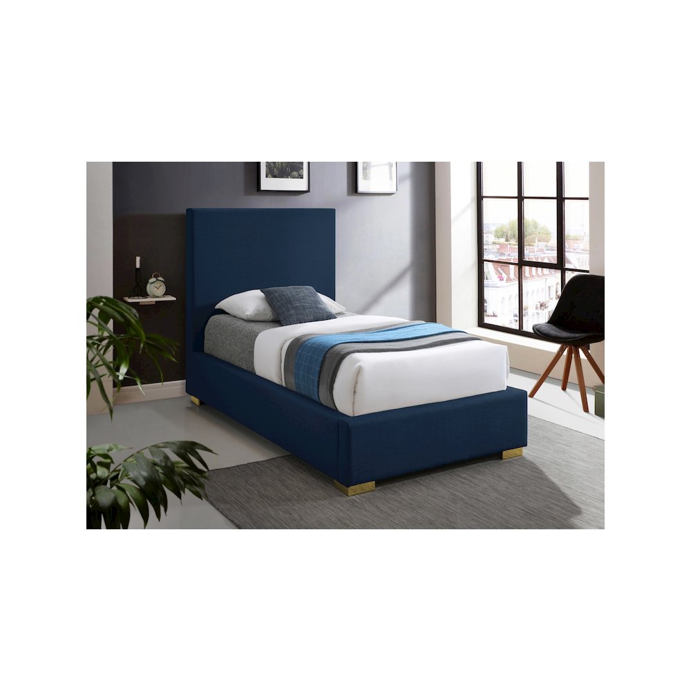 Crosby Navy Linen Textured Fabric Twin Bed