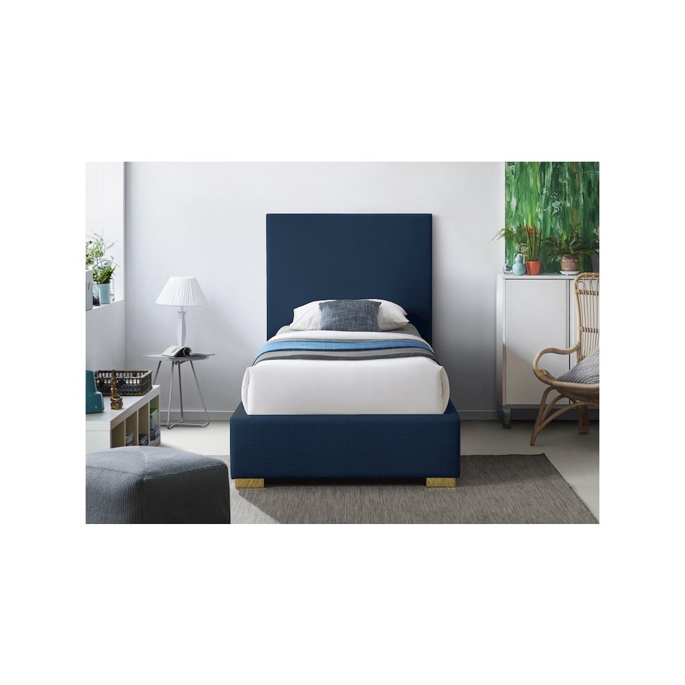 Crosby Navy Linen Textured Fabric Twin Bed