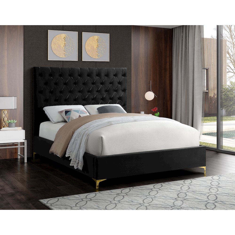 Cruz Black Velvet King Bed