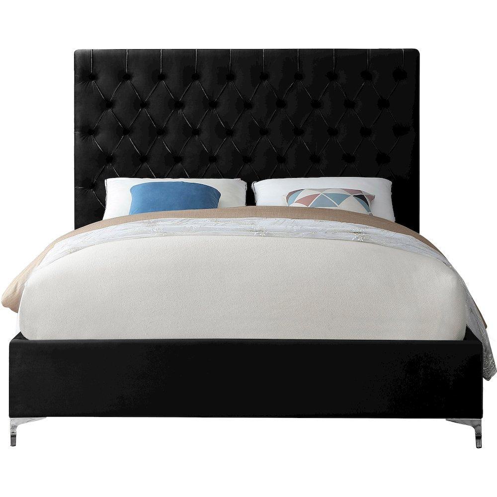 Cruz Black Velvet Queen Bed