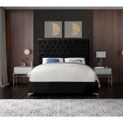 Cruz Black Velvet Queen Bed