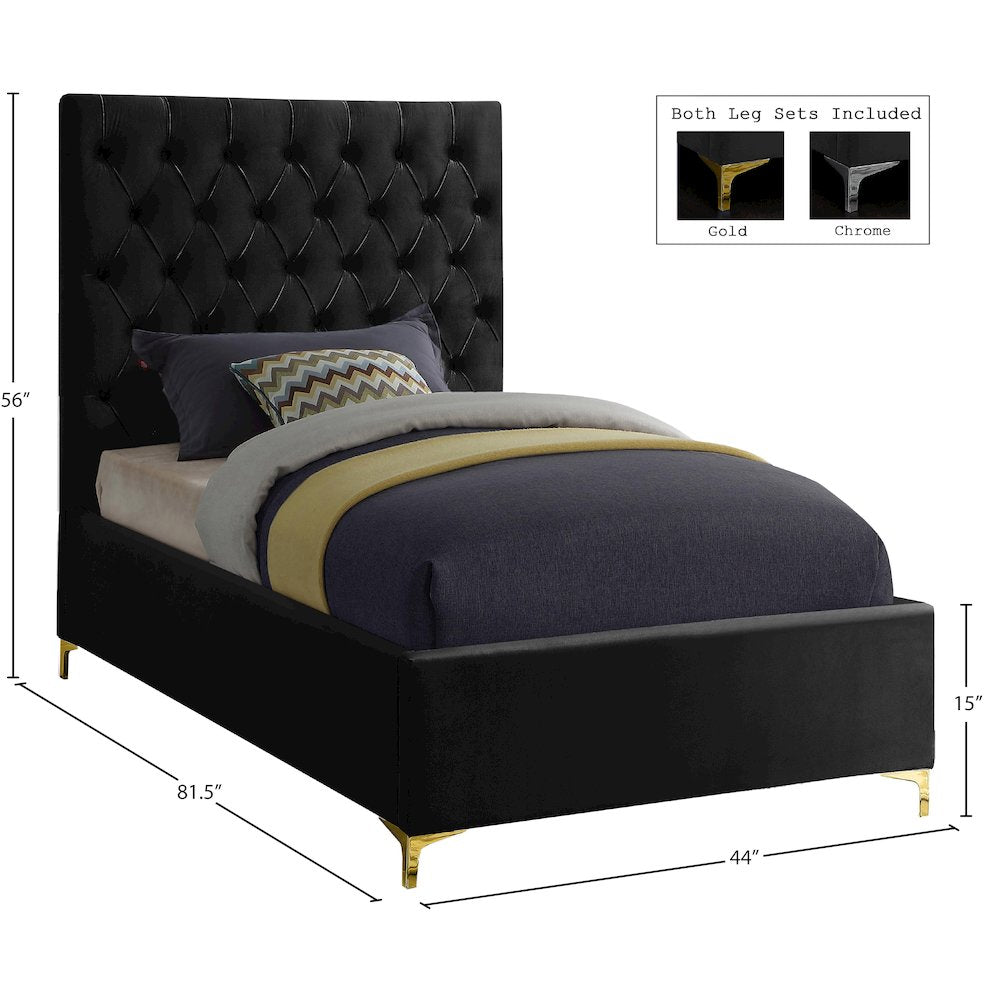 Cruz Black Velvet Twin Bed