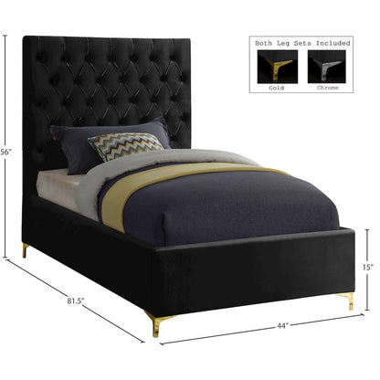 Cruz Black Velvet Twin Bed