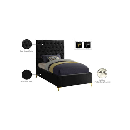 Cruz Black Velvet Twin Bed