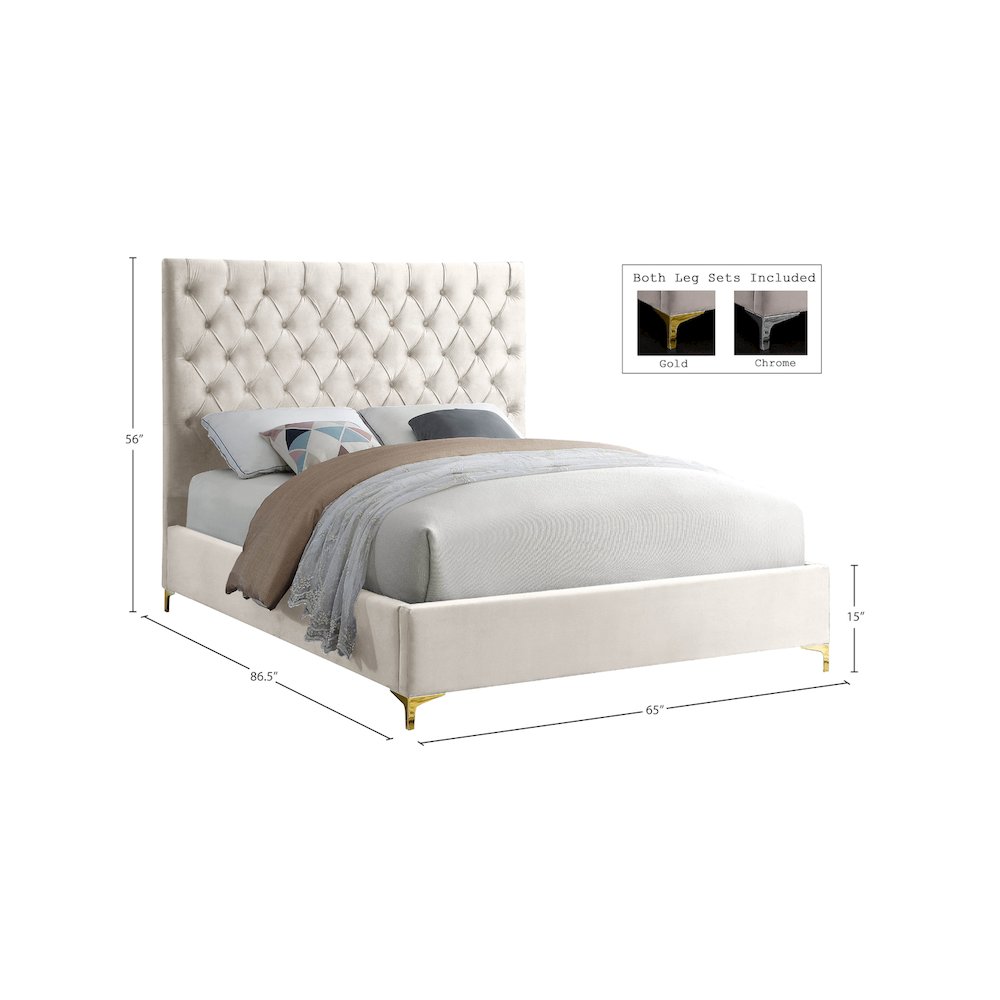 Cruz Cream Velvet Queen Bed