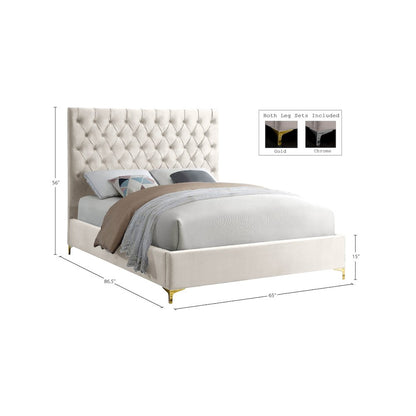 Cruz Cream Velvet Queen Bed