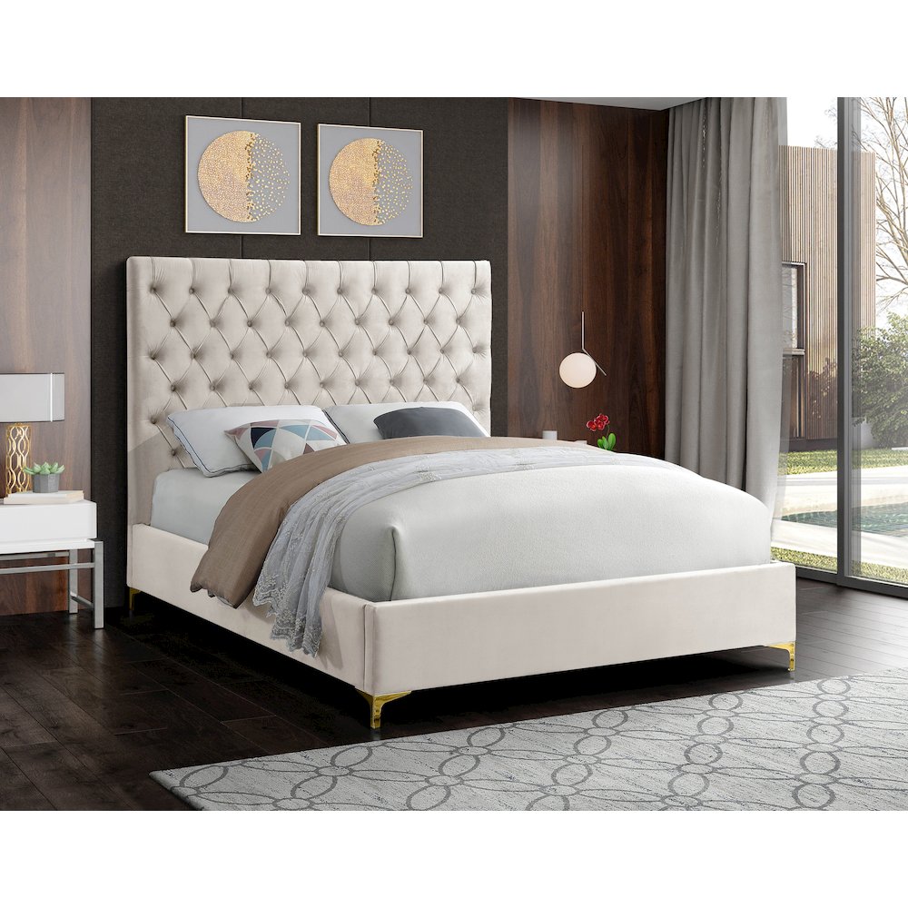 Cruz Cream Velvet Queen Bed