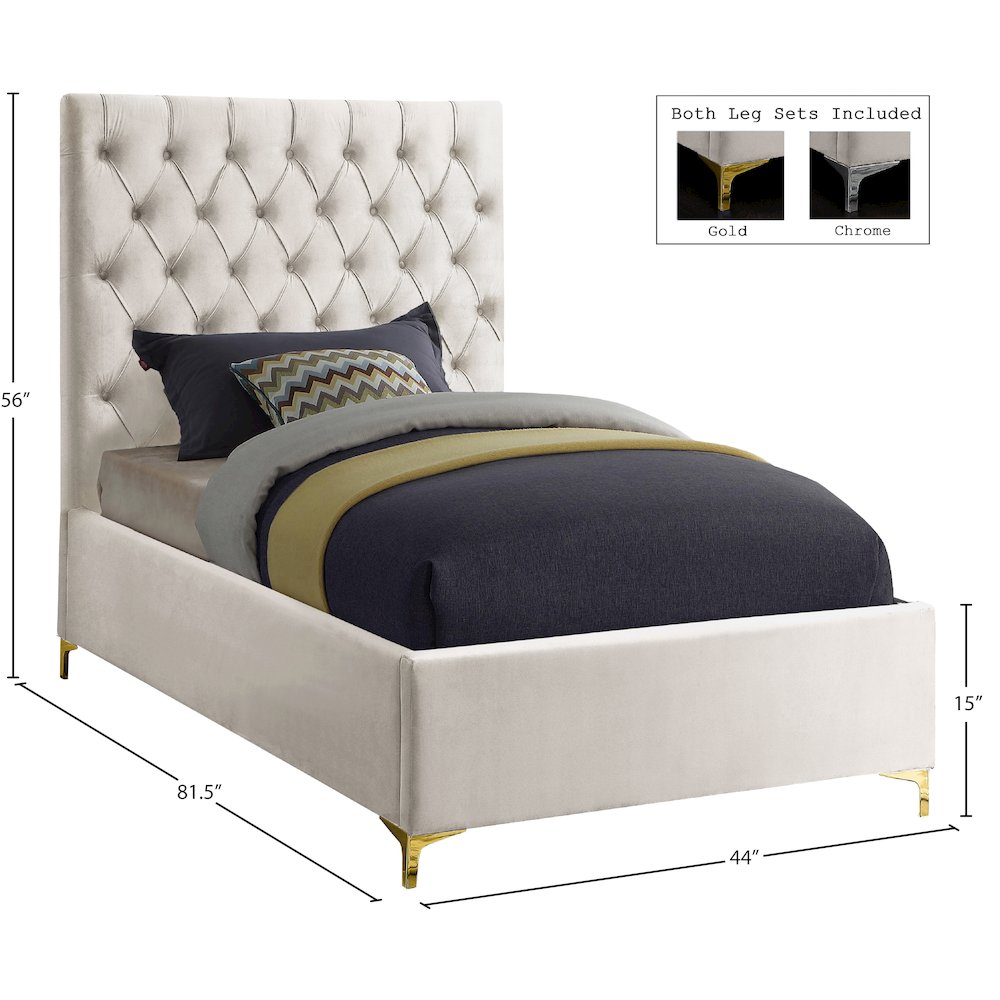Cruz Cream Velvet Twin Bed