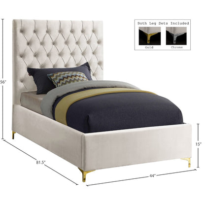 Cruz Cream Velvet Twin Bed