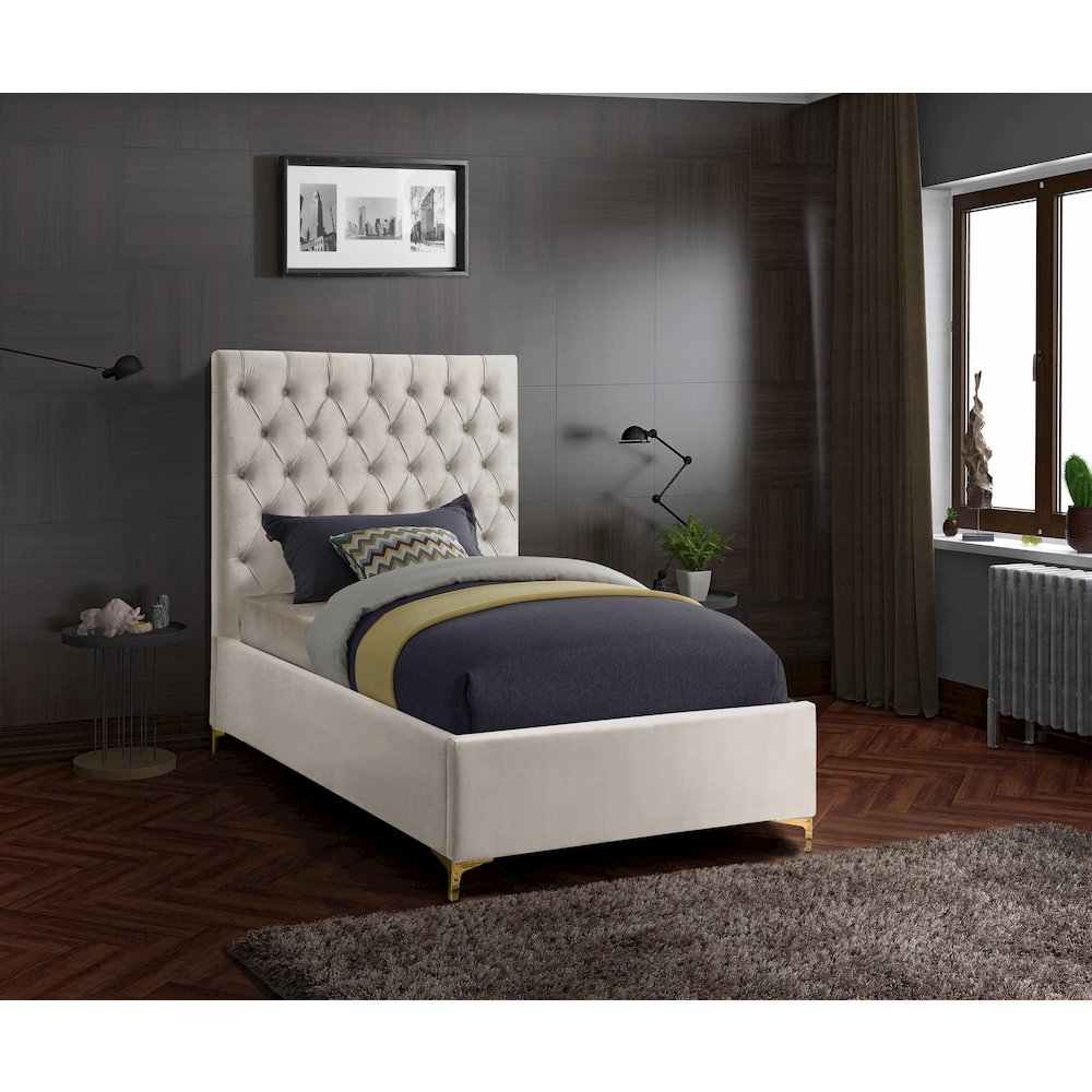 Cruz Cream Velvet Twin Bed