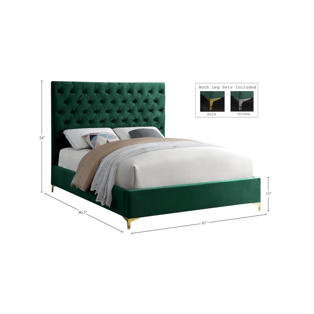 Cruz Green Velvet King Bed