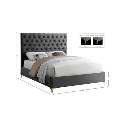 Cruz Grey Velvet Queen Bed