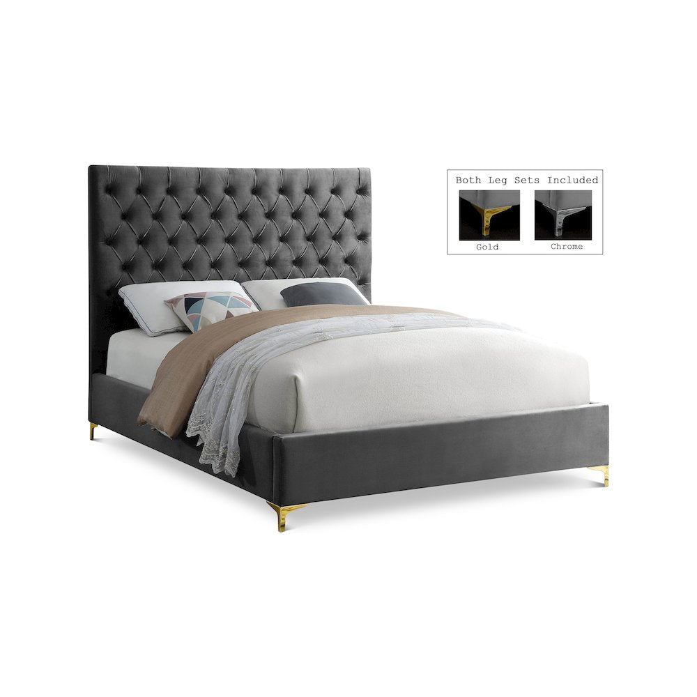 Cruz Grey Velvet Queen Bed