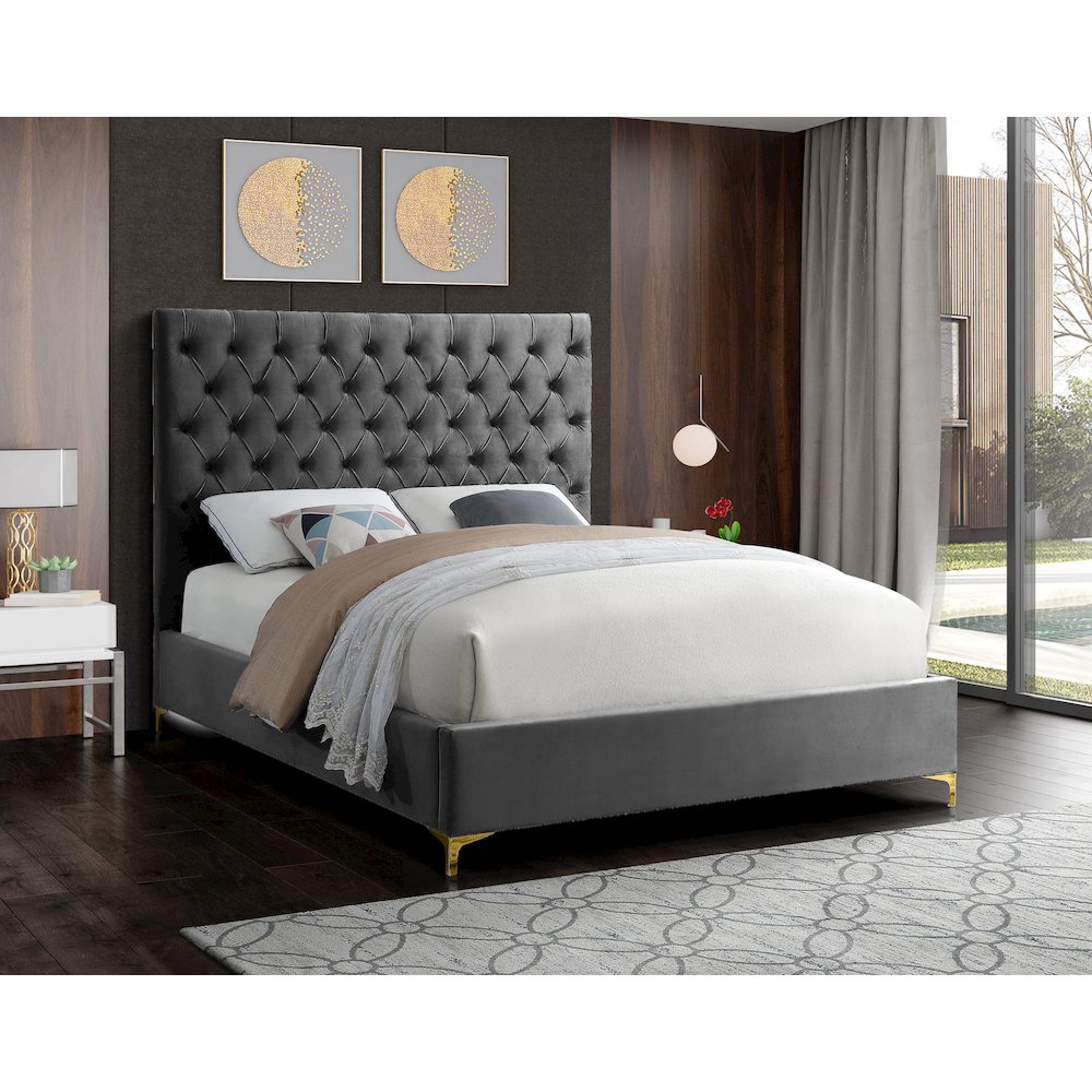 Cruz Grey Velvet Queen Bed
