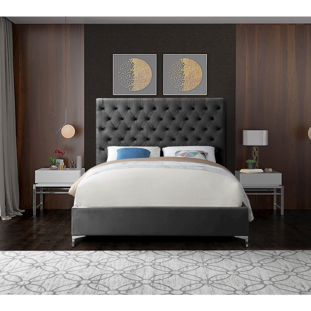 Cruz Grey Velvet Queen Bed
