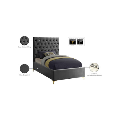 Cruz Grey Velvet Twin Bed