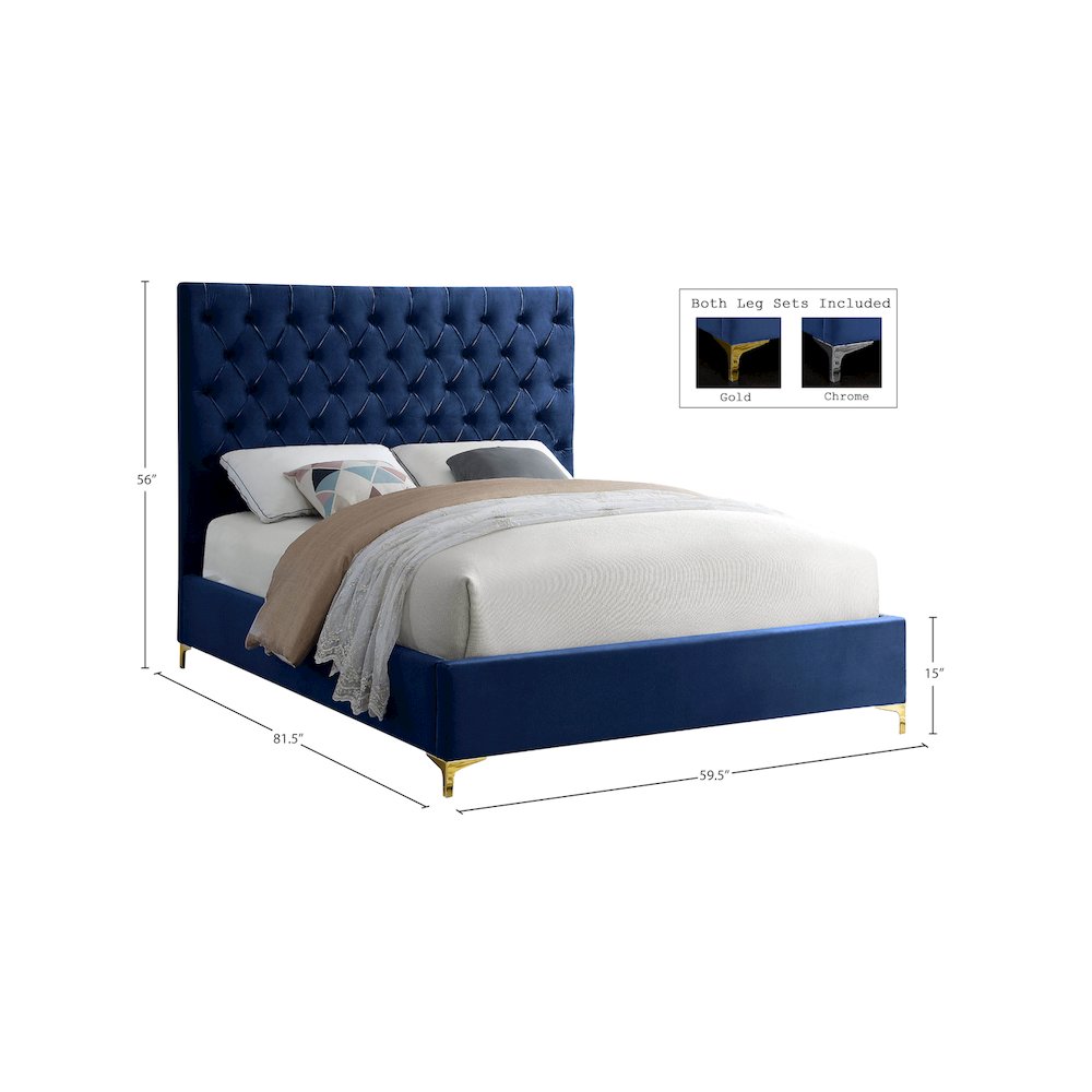 Cruz Navy Velvet Full Bed