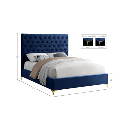 Cruz Navy Velvet Full Bed