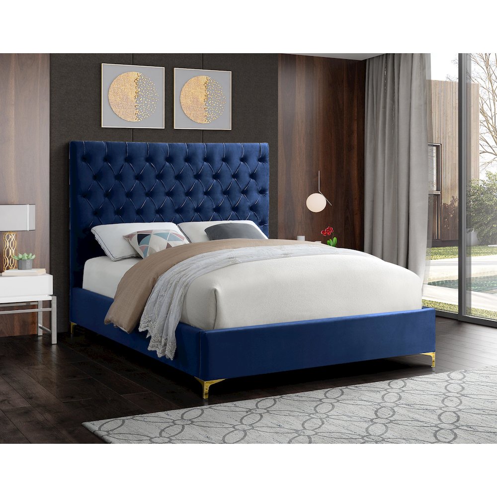 Cruz Navy Velvet Full Bed