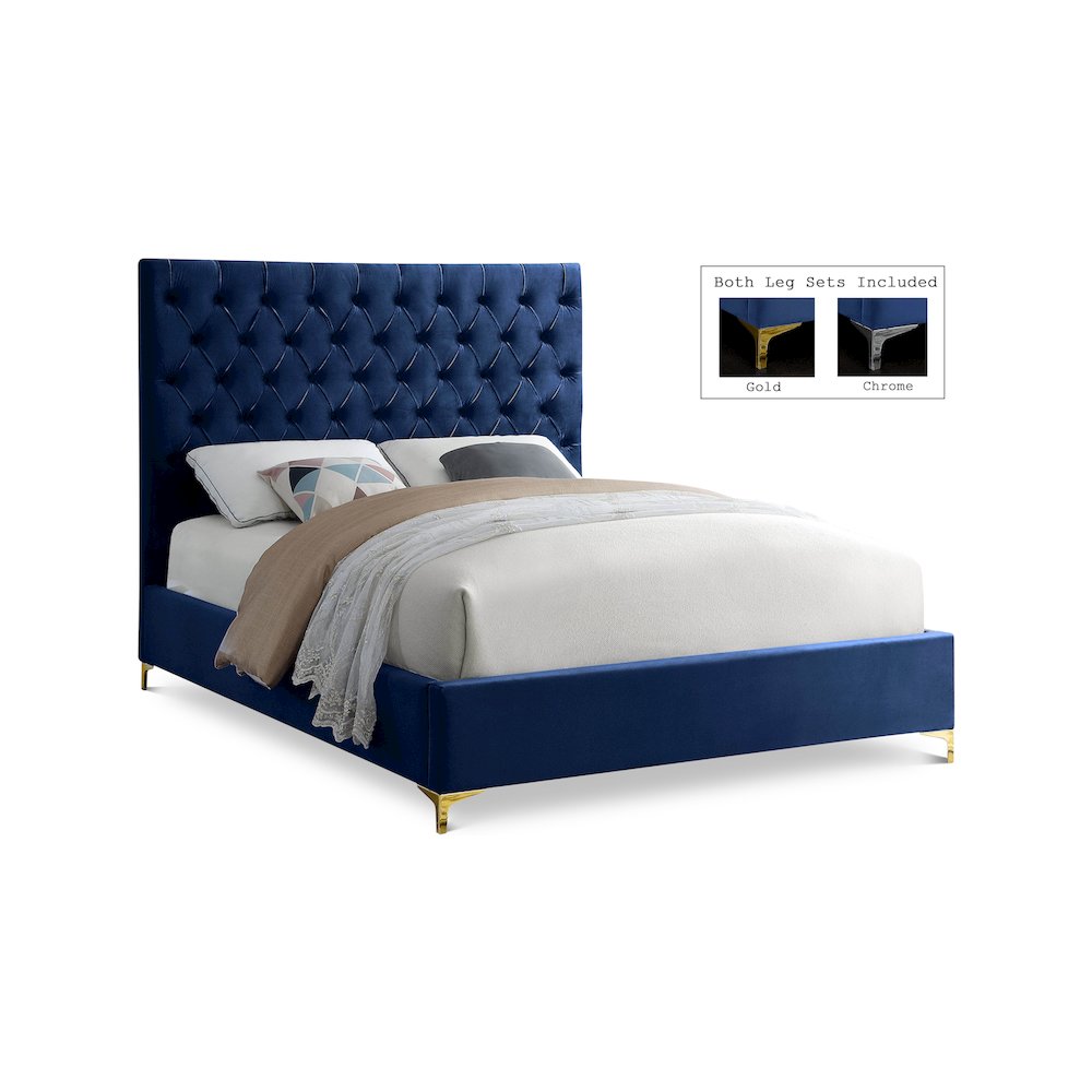 Cruz Navy Velvet King Bed