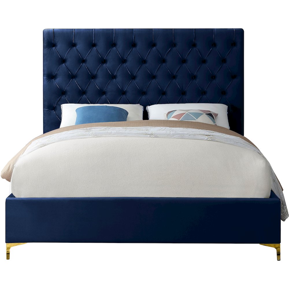Cruz Navy Velvet King Bed