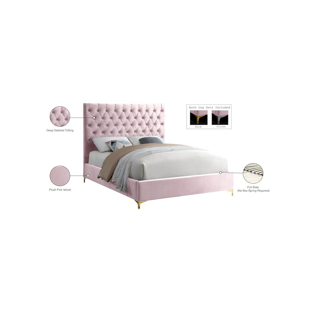 Cruz Pink Velvet King Bed