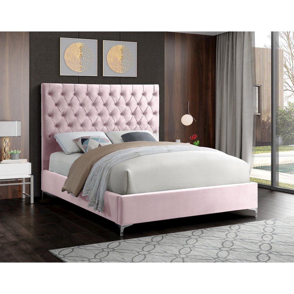 Cruz Pink Velvet King Bed