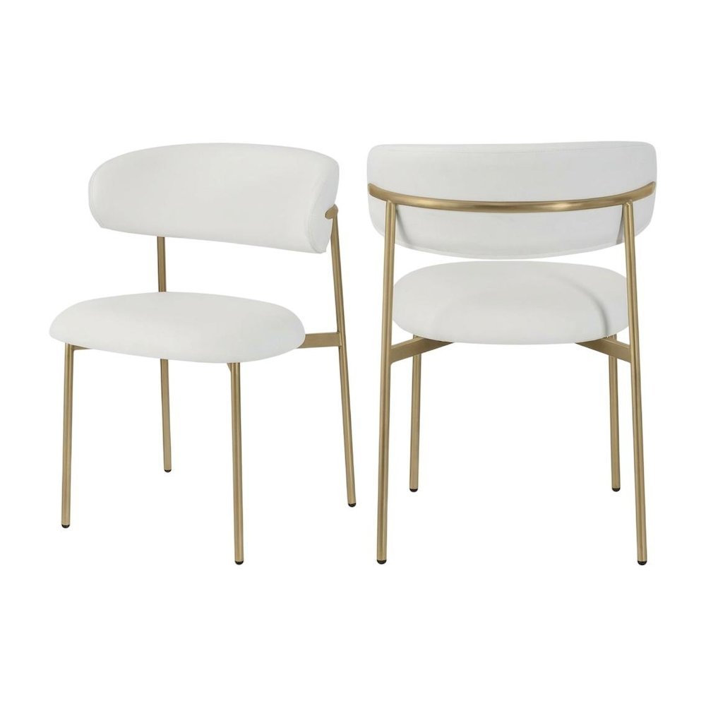Brushed Gold Dining Chairs Set of 2 with Off-White Vegan Leather Upholstery