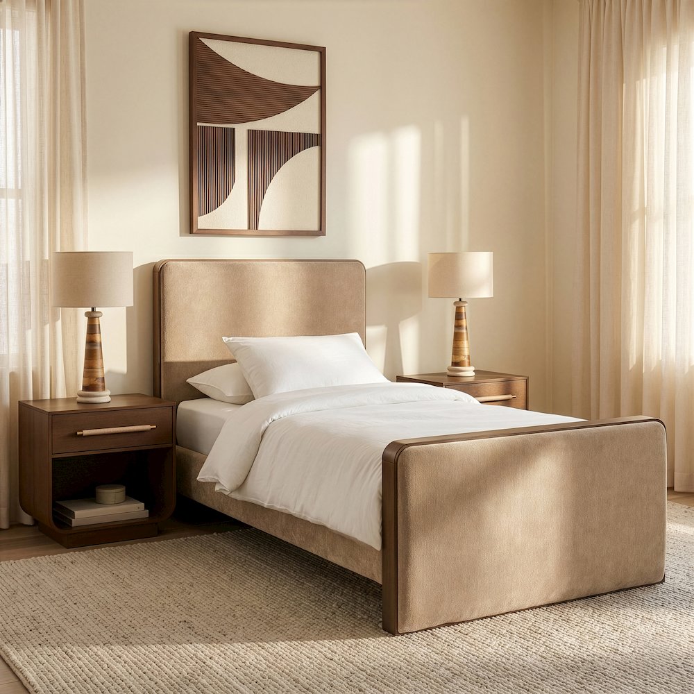 Dalton Beige Fabric Upholstered Twin Bed (3 Boxes)