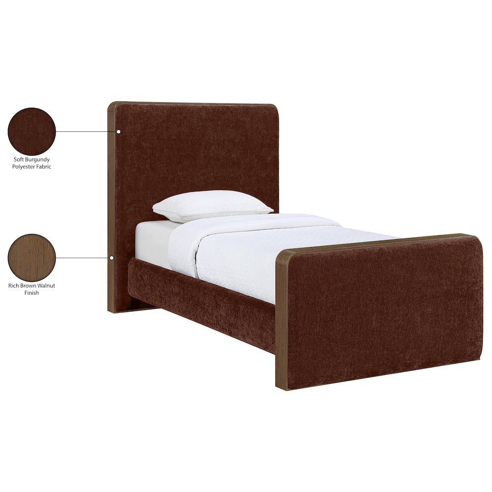 Dalton Burgundy Fabric Upholstered Twin Bed (3 Boxes)