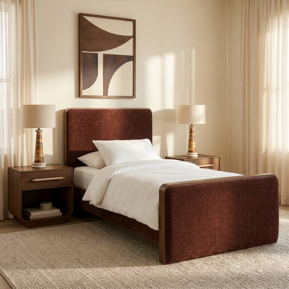 Dalton Burgundy Fabric Upholstered Twin Bed (3 Boxes)