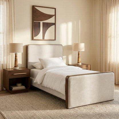Dalton Cream Fabric Upholstered Twin Bed (3 Boxes)