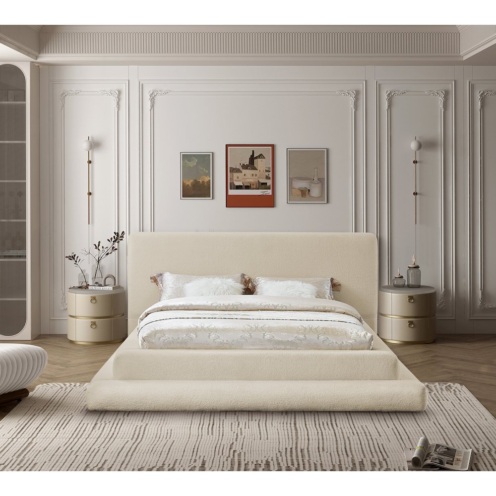 Dane Beige Teddy Fabric Queen Bed