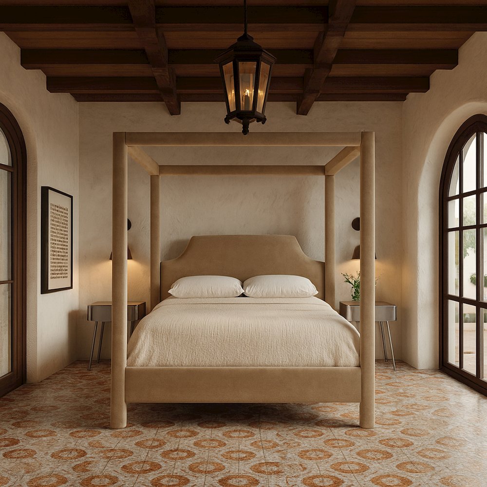 Dawson Beige Velvet Upholstered Full Bed