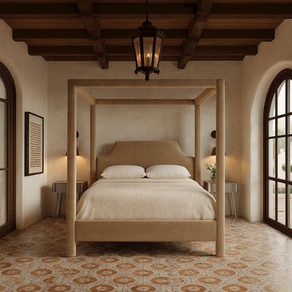 Dawson Beige Velvet Upholstered Full Bed
