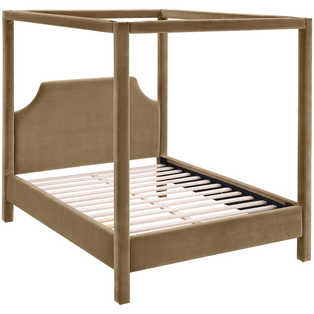 Dawson Beige Velvet Upholstered Full Bed