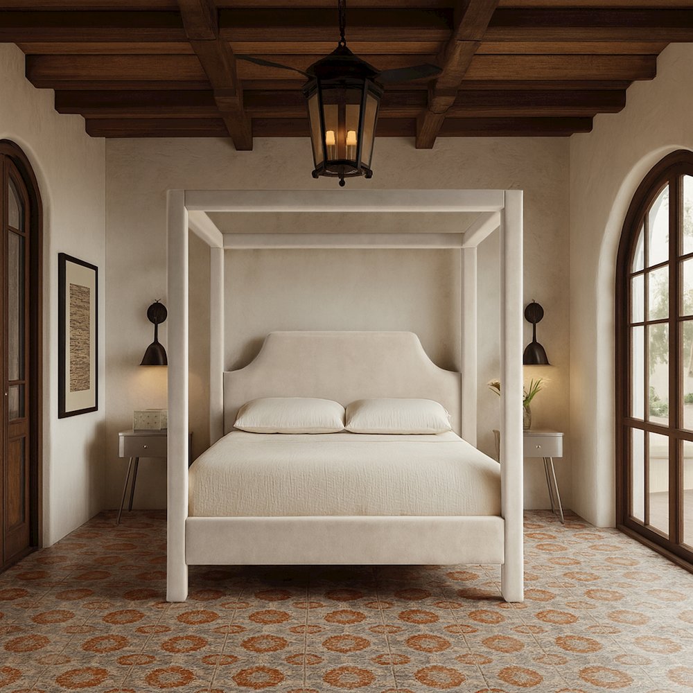 Dawson Cream Velvet Upholstered Queen Bed