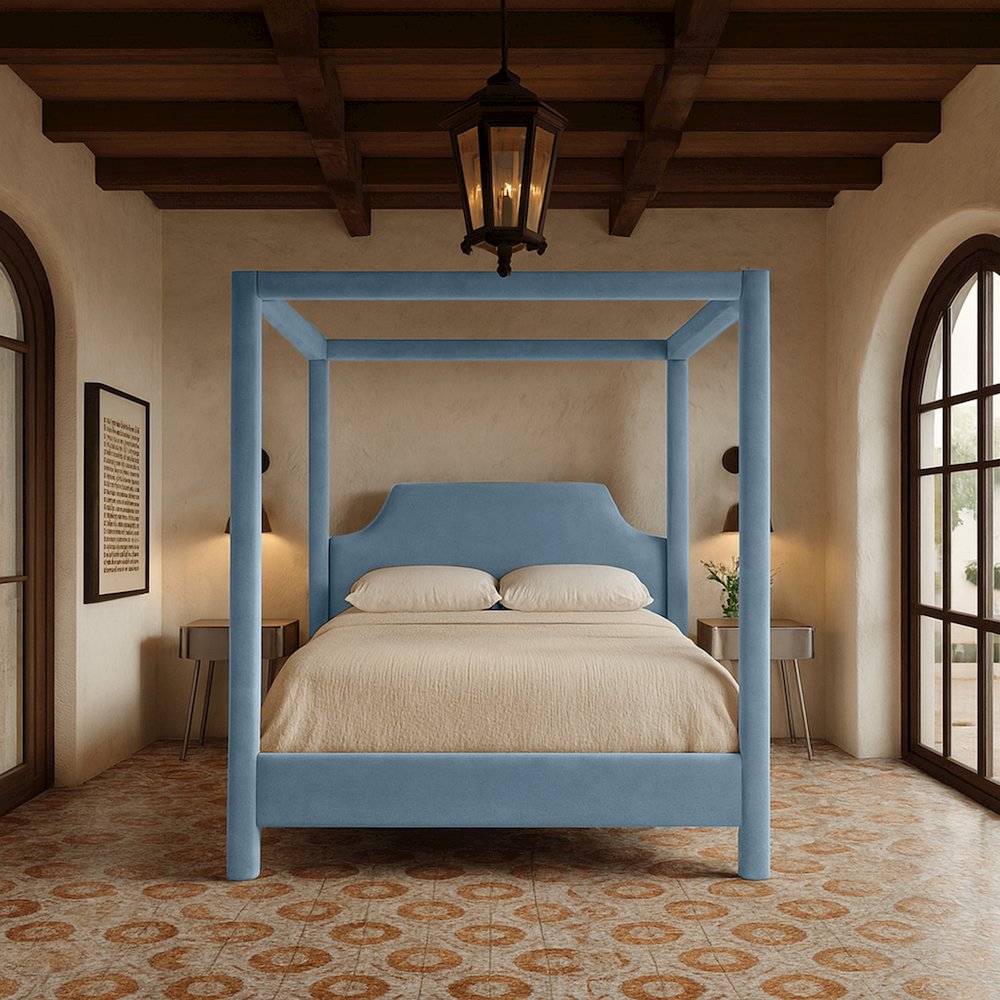 Dawson Light Blue Velvet Upholstered King Bed